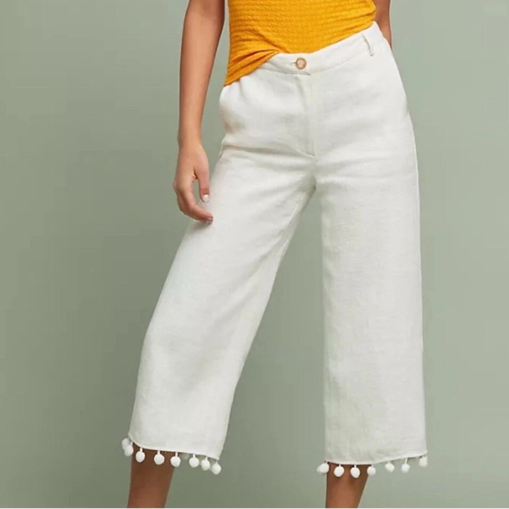 Ett TWA by Anthropologie White Pom Pom Linen Pants